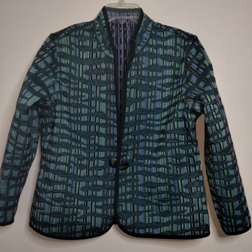 Trimdin (Size L/XL) Multicolored Tapestry Pattern 1-Button LS Reversible Jacket - Picture 8 of 16